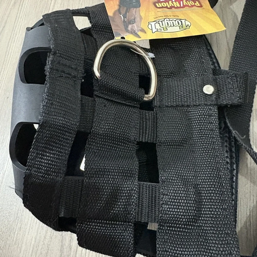 Tough-1 Yearling Size Black Poly Nylon Grazing Muzzle Horse Tack Equine 52-976Y
